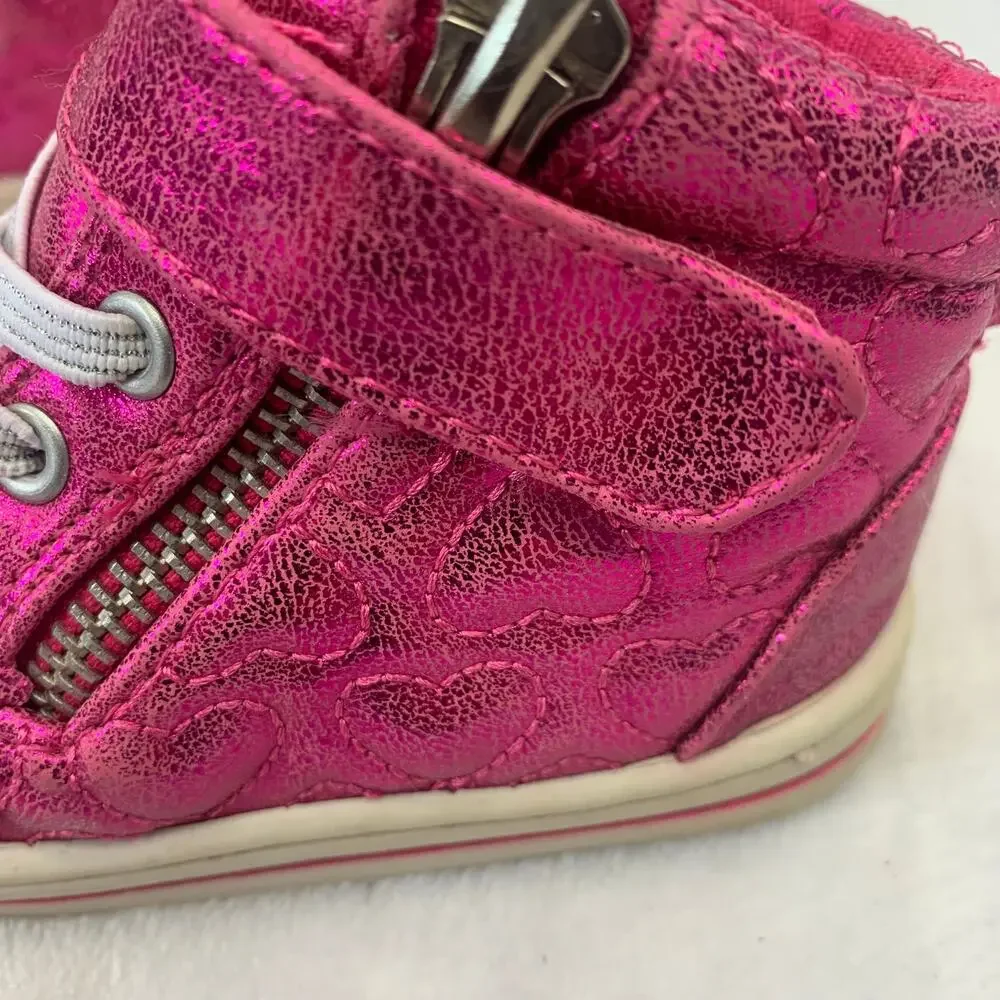Garanimals Toddler Girls Sz 5 Metallic Hot Pink Quilted Hearts High Top Sneakers
